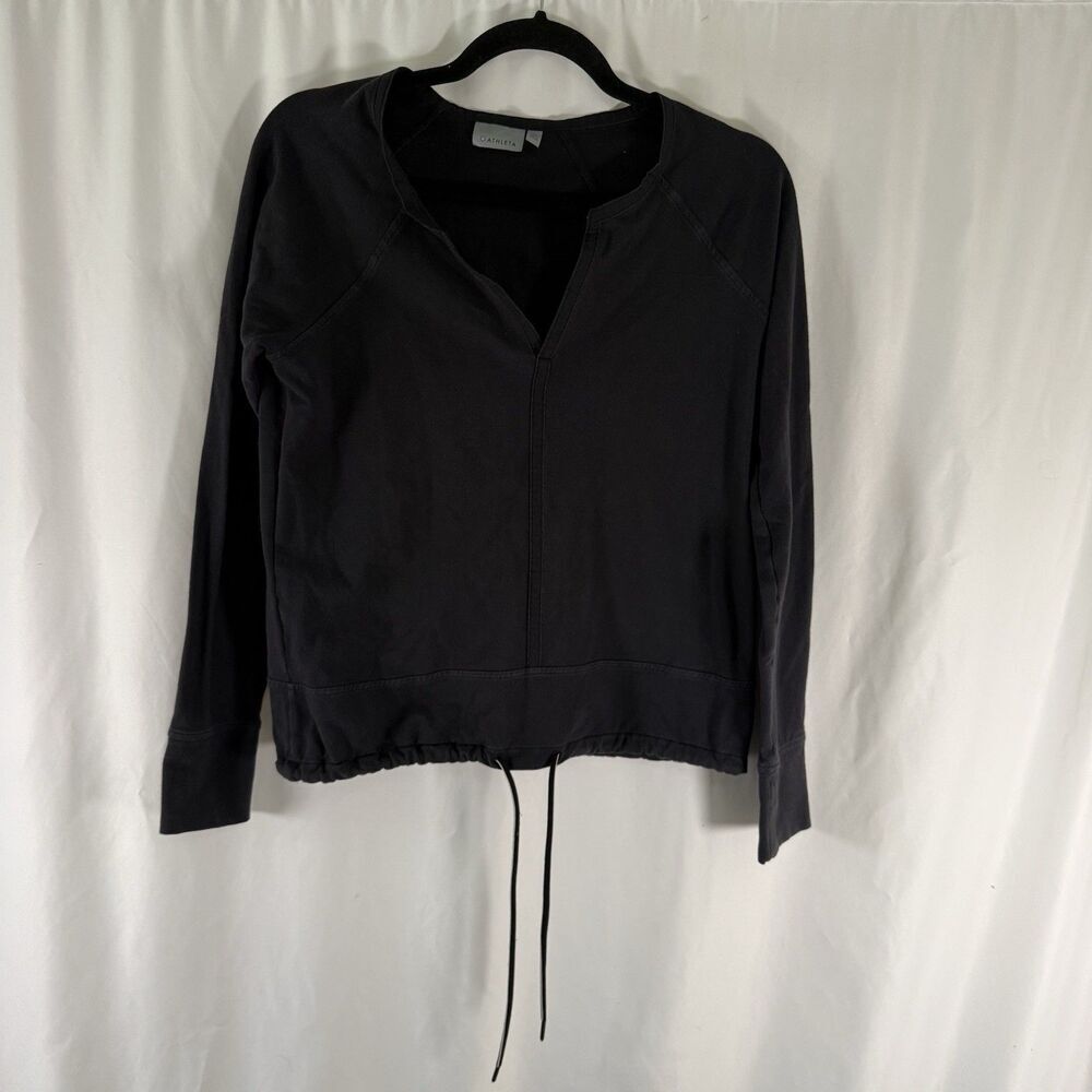 Athleta Sweater Women's XS Black Vneck Long Sleeve Drawstring Cotton Blend